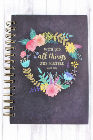 Matthew 19:26 Floral Wreath Wirebound Journal - Wholesale Accessory Market