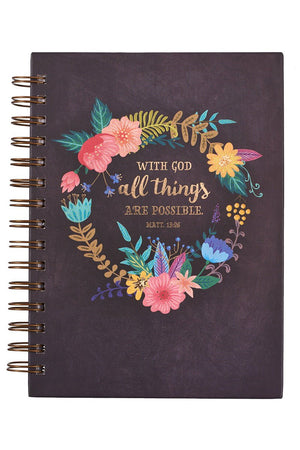 Matthew 19:26 Floral Wreath Wirebound Journal - Wholesale Accessory Market