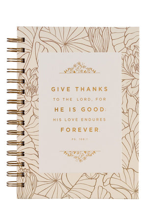 Give Thanks White and Gold Large Wirebound Journal - Wholesale Accessory Market