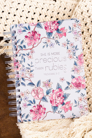 More Precious Than Rubies Pink Floral Large Wirebound Journal - Wholesale Accessory Market