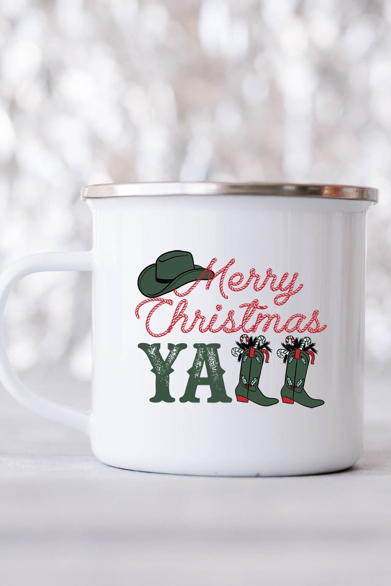 Stainless Steel Enamel Christmas Mug Decorated with Winter Mittens Design