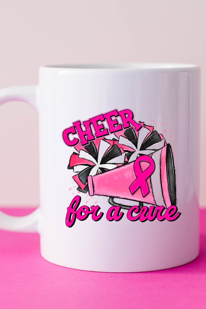 Cheer For A Cure Pink Ribbon White Mug - Wholesale Accessory Market