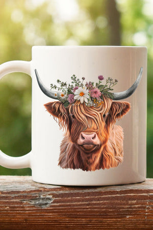 Daisy Highland Cow White Mug - Wholesale Accessory Market