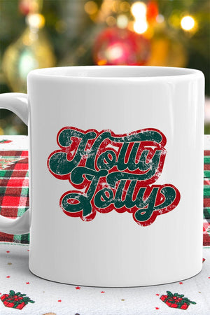 Distressed Groovy Holly Jolly White Mug - Wholesale Accessory Market