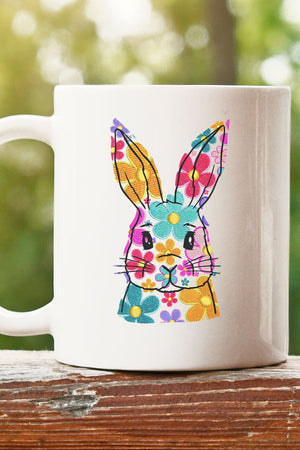 Faux Embroidery Colorful Bunny Transfer White Mug - Wholesale Accessory Market