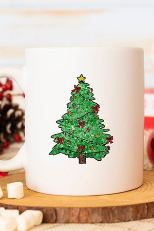 Faux Sequin Christmas Tree Transfer White Mug - Wholesale Accessory Market