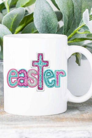 Faux Sequin Easter Cross Transfer White Mug - Wholesale Accessory Market