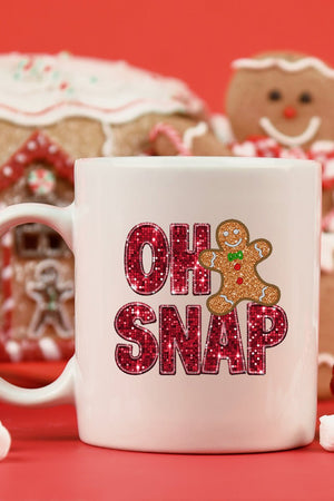 Faux Sequin Oh Snap Gingerbread Transfer White Mug - Wholesale Accessory Market
