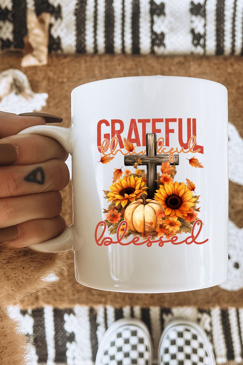 Grateful Thankful Blessed Harvest White Mug