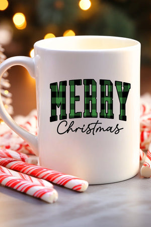 Green Buffalo Plaid Merry Christmas White Mug - Wholesale Accessory Market