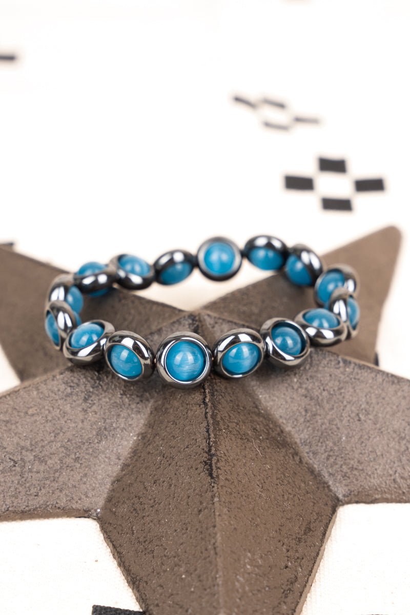 SALE! Blue Hematite Framed Stone Bead Bracelet