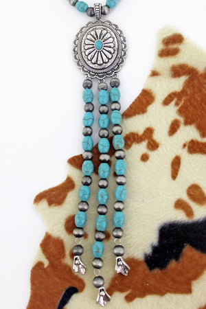 SALE! Turquoise Corrales Concho Bead Tassel Pendant Necklace - Wholesale Accessory Market