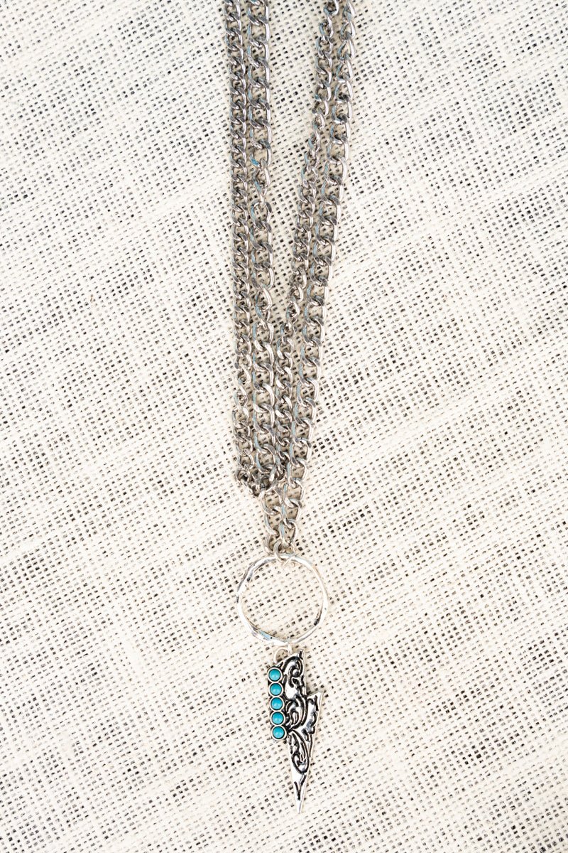 Turquoise Lightning Bolt Layered Silvertone Necklace Wholesale Accessory Market