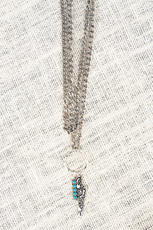 Turquoise Lightning Bolt Layered Silvertone Necklace - Wholesale Accessory Market
