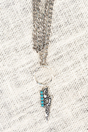 Turquoise Lightning Bolt Layered Silvertone Necklace - Wholesale Accessory Market