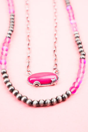Layered Pink Cosmic Western Moon and Star Silvertone Necklace - Wholesale Accessory Market