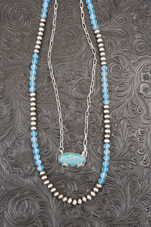 Layered Turquoise Cosmic Western Moon and Star Silvertone Necklace - Wholesale Accessory Market