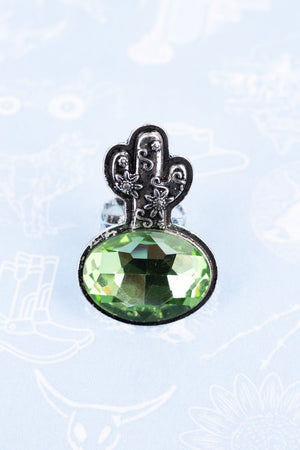 Green Floral Cactus Silvertone Ring - Wholesale Accessory Market