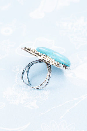 Turquoise Floral Buffalo Silvertone Ring - Wholesale Accessory Market