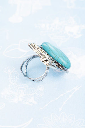 Turquoise Floral Donkey Silvertone Ring - Wholesale Accessory Market