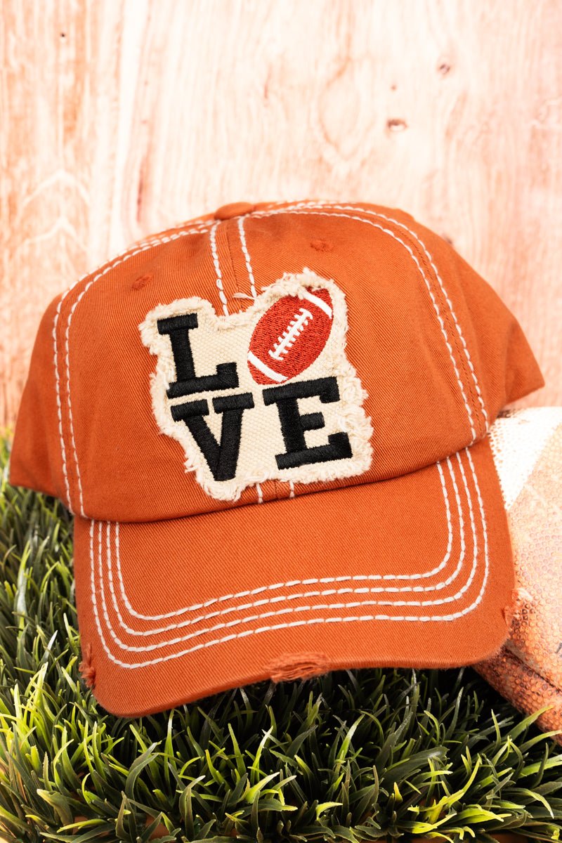 Distressed Burnt Orange 'Football Love' Cap - Wholesale Accessory Market
