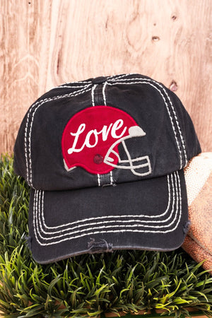 Distressed Black 'Love' Football Helmet Cap - Wholesale Accessory Market