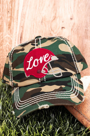 Distressed Camo 'Love' Football Helmet Cap - Wholesale Accessory Market