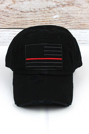 Distressed Black Subdued Flag with Red Stripe Tactical Operator Cap - Wholesale Accessory Market