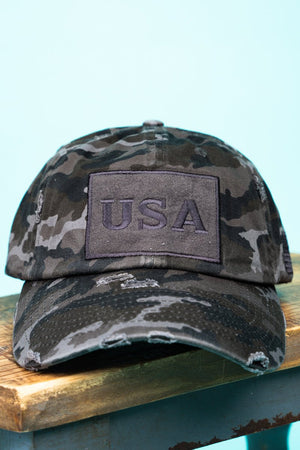 Distressed Black Camo USA Tactical Operator Cap - Wholesale Accessory Market