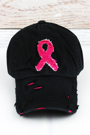 Distressed Black with Pink Ribbon Cap - Wholesale Accessory Market