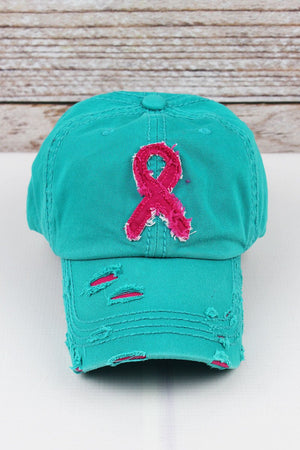 Distressed Turquoise with Pink Ribbon Cap - Wholesale Accessory Market