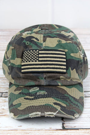 Distressed Camo American Flag Cap - Wholesale Accessory Market