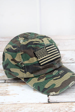 Distressed Camo American Flag Cap - Wholesale Accessory Market
