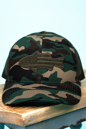 Camo and Olive Subdued Flag Fish Mesh Cap - Wholesale Accessory Market