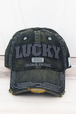 Distressed Blue Wash Denim 'Lucky' Cap - Wholesale Accessory Market