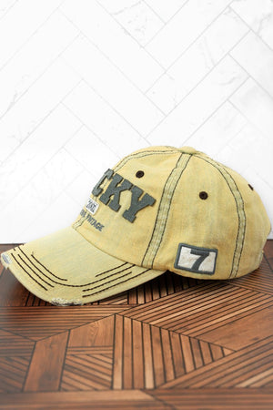 Distressed Khaki Wash Denim 'Lucky' Cap - Wholesale Accessory Market