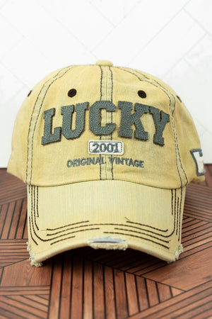 Distressed Khaki Wash Denim 'Lucky' Cap - Wholesale Accessory Market