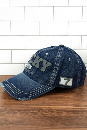 Distressed Medium Wash Denim 'Lucky' Cap - Wholesale Accessory Market