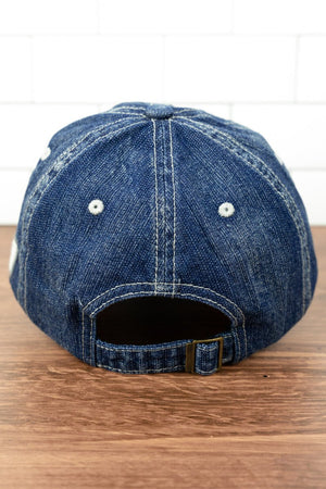 Distressed Medium Wash Denim 'Lucky' Cap - Wholesale Accessory Market