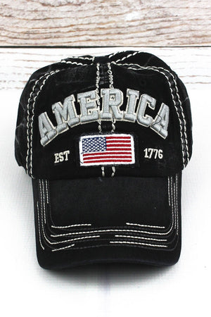 Distressed Black 'America' Cap - Wholesale Accessory Market