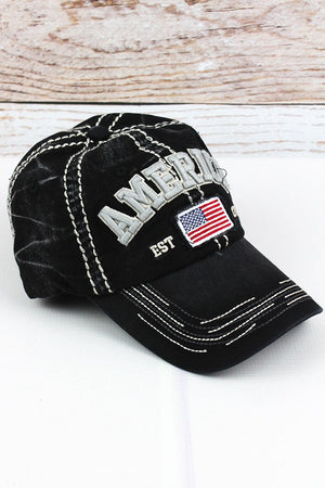 Distressed Black 'America' Cap - Wholesale Accessory Market