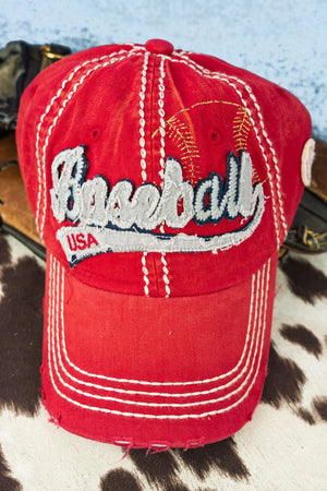 Distressed Red 'Baseball' Cap - Wholesale Accessory Market