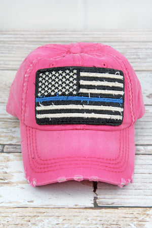 Distressed Hot Pink Thin Blue Line Flag Cap - Wholesale Accessory Market