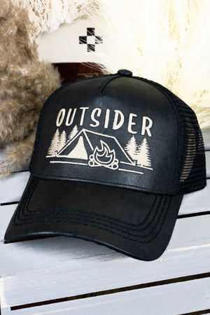 Black 'Outsider' Faux Leather and Mesh Cap - Wholesale Accessory Market
