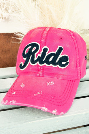 Distressed Hot Pink with Raised 'Ride' Cap - Wholesale Accessory Market