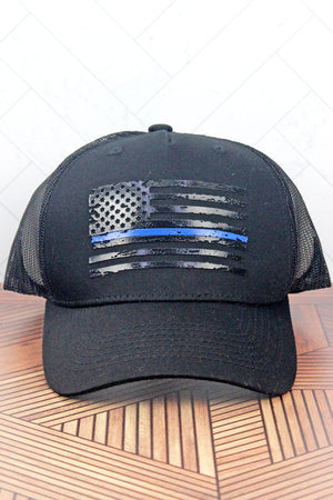 Black with Thin Blue Line Black Flag Mesh Cap - Wholesale Accessory Market