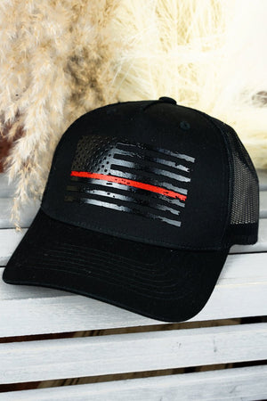 Black with Thin Red Line Black Flag Mesh Cap - Wholesale Accessory Market