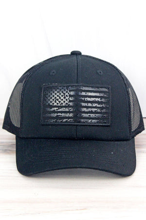 Black with Black Flag Patch Mesh Cap - Wholesale Accessory Market