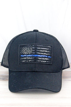 Black with Thin Blue Line Black Flag Patch Mesh Cap - Wholesale Accessory Market