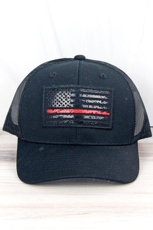 Black with Thin Red Line Black Flag Patch Mesh Cap - Wholesale Accessory Market